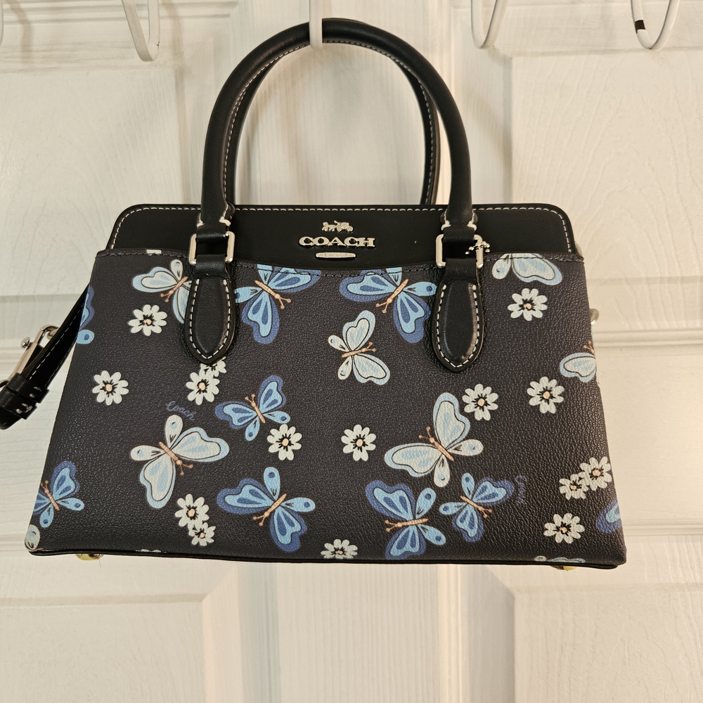 Coach Black and Blue Floral Butterfly Satchel